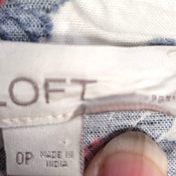 Loft Floral Button-Down Midi Sunday Dress With Puff Sleeves & Tie Detail SZ 0p - Picture 9 of 10